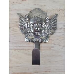 Vintage Brass Cherub Angel With Wings Wall hook for Coat, Key, Hat, Towel 5.5”